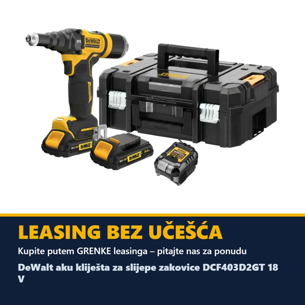 DeWalt aku kliješta za slijepe zakovice DCF403D2GT 18 V — 4,8 mm, 10 kN, 2 × 2,0 Ah — slika 4 od 4