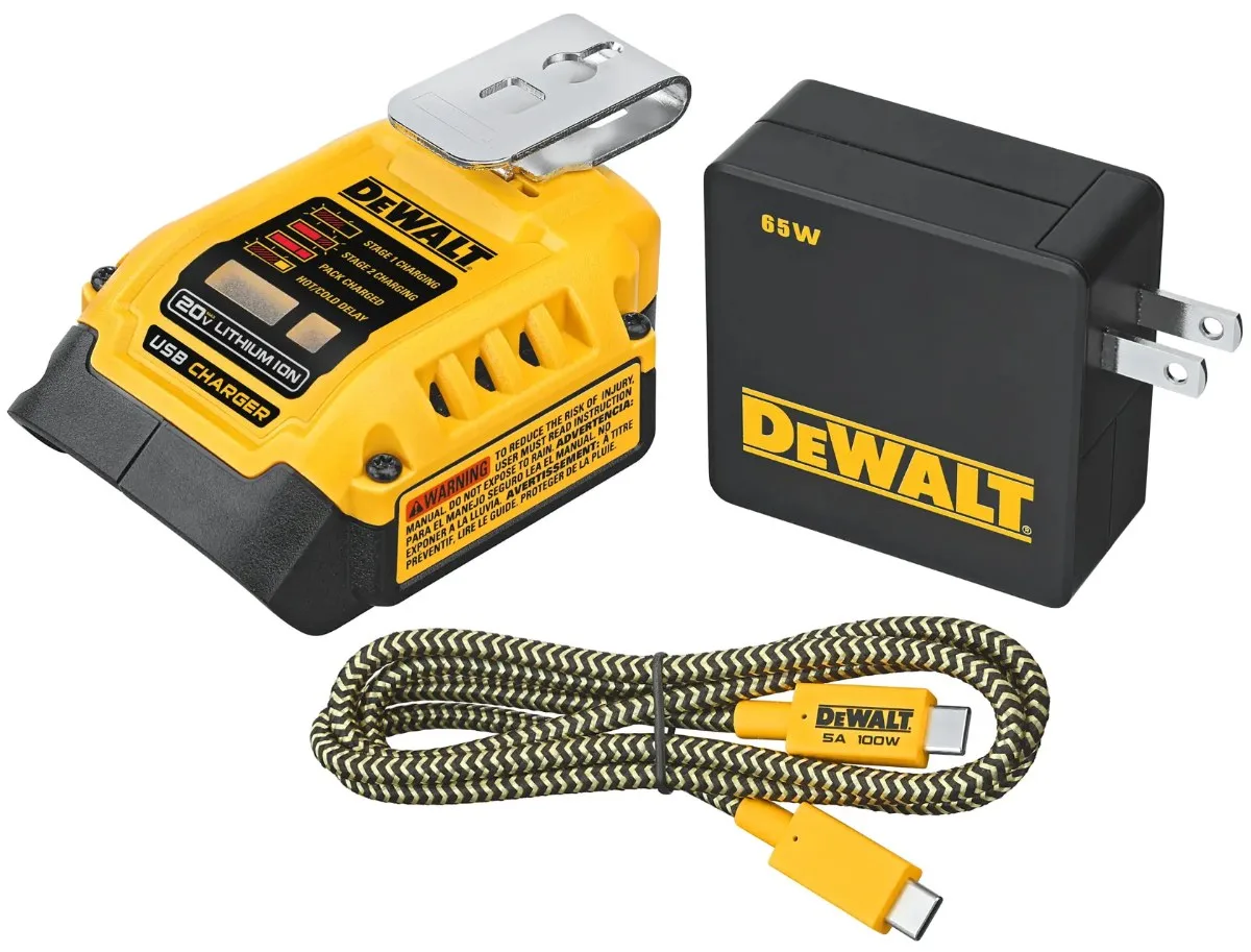 DeWalt USB set za punjenje DCB094K — punjač, USB kabel 100 W i adapter 65 W