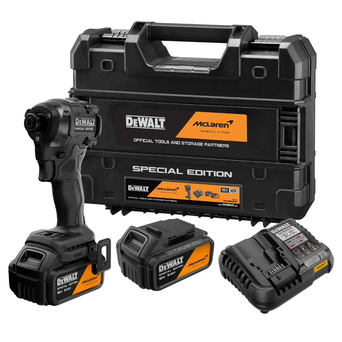 DeWalt x McLaren aku udarni odvijač DCF86MP2T 18 V — 1/4", 206 Nm, 2 × 5,0 Ah, TSTAK
