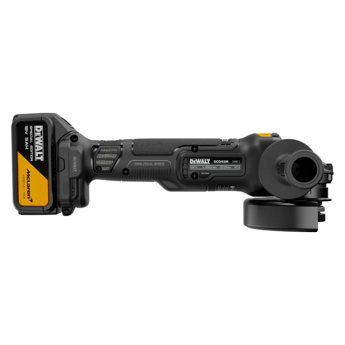 DeWalt x McLaren aku kutna brusilica DCG45MP2T 18 V — 125 mm, 2 × 5,0 Ah, TSTAK — slika 5 od 5