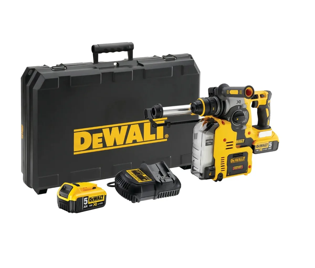 DeWalt aku kombinirani čekić DCH275P2 18 V XR SDS-plus — 2,1 J, odsis prašine D25303DH, 2 × 5,0 Ah