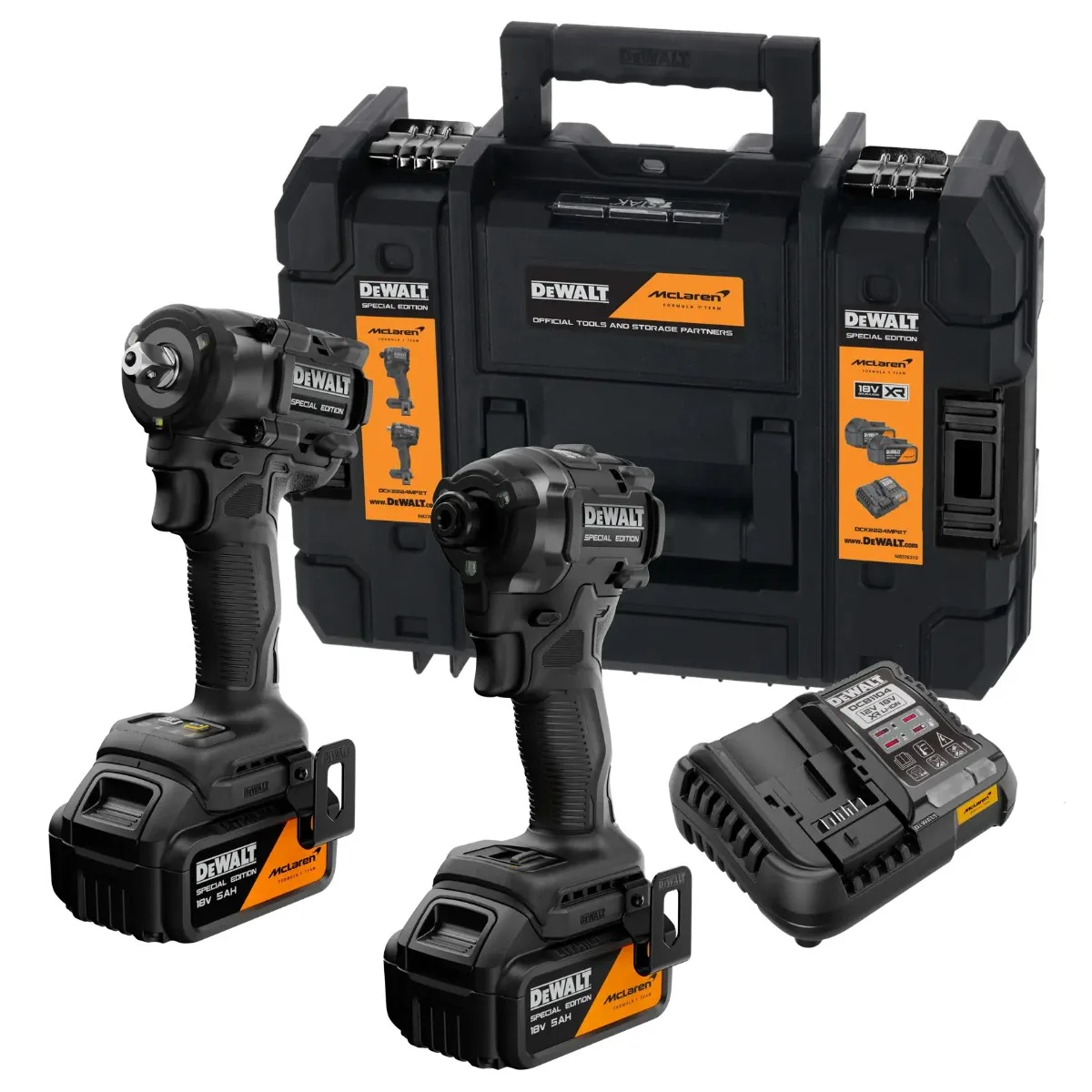 DeWalt x McLaren aku set DCK2224MP2T 18 V — DCF86M + DCF92M, 2 × 5,0 Ah