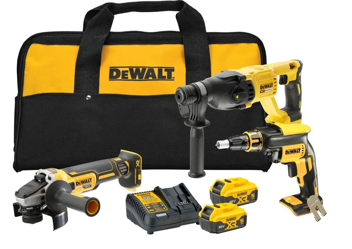 DeWalt aku set DCK304P2 18 V — DCG405 + DCH133 + DCF620, 2 × 5,0 Ah