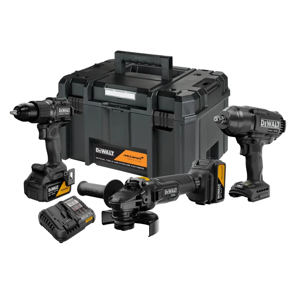 DeWalt x McLaren aku set DCK3222MP2T 18 V — DCD86M + DCF99M + DCG45M, 2 × 5,0 Ah