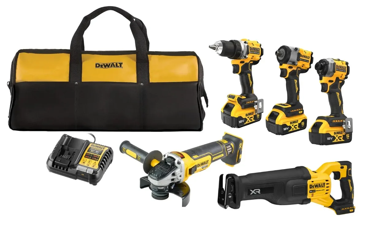 DeWalt aku set DCK509P3 18 V — DCD800 + DCF850 + DCG405 + DCF922 + DCS386, 3 × 5,0 Ah