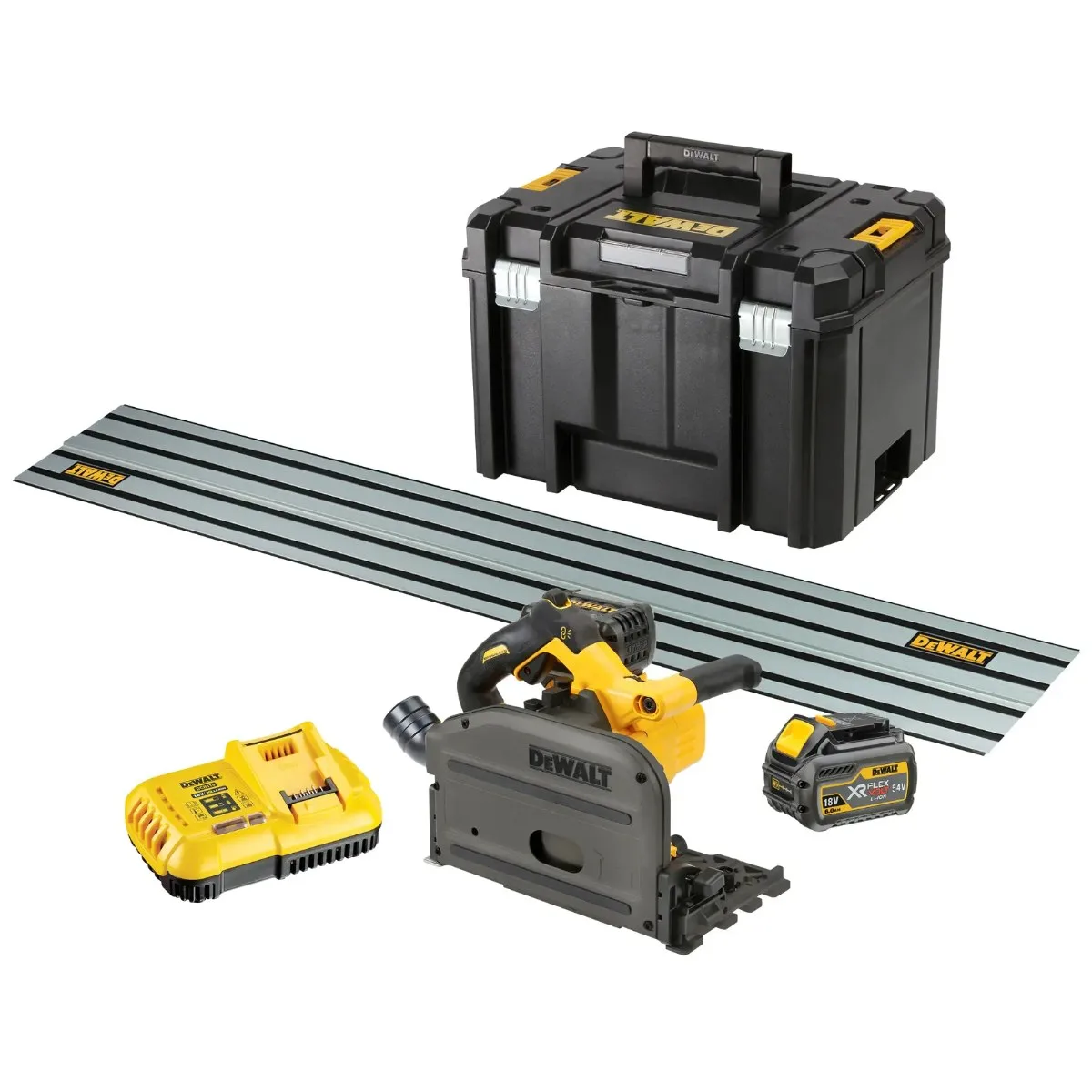 DeWalt aku uranjajuća pila DCS520T2R 54 V FLEXVOLT — 165 mm, vodilica 1,5 m, 2 × 6,0 Ah