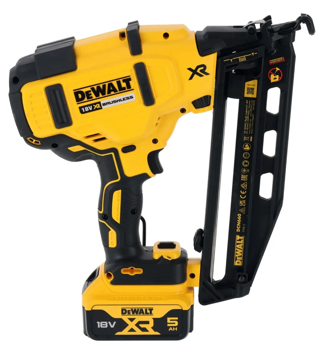 DeWalt aku čavličar za završne radove DCN660P2 18 V XR — 16 Ga, 32–63 mm, 2 × 5,0 Ah — slika 2 od 5
