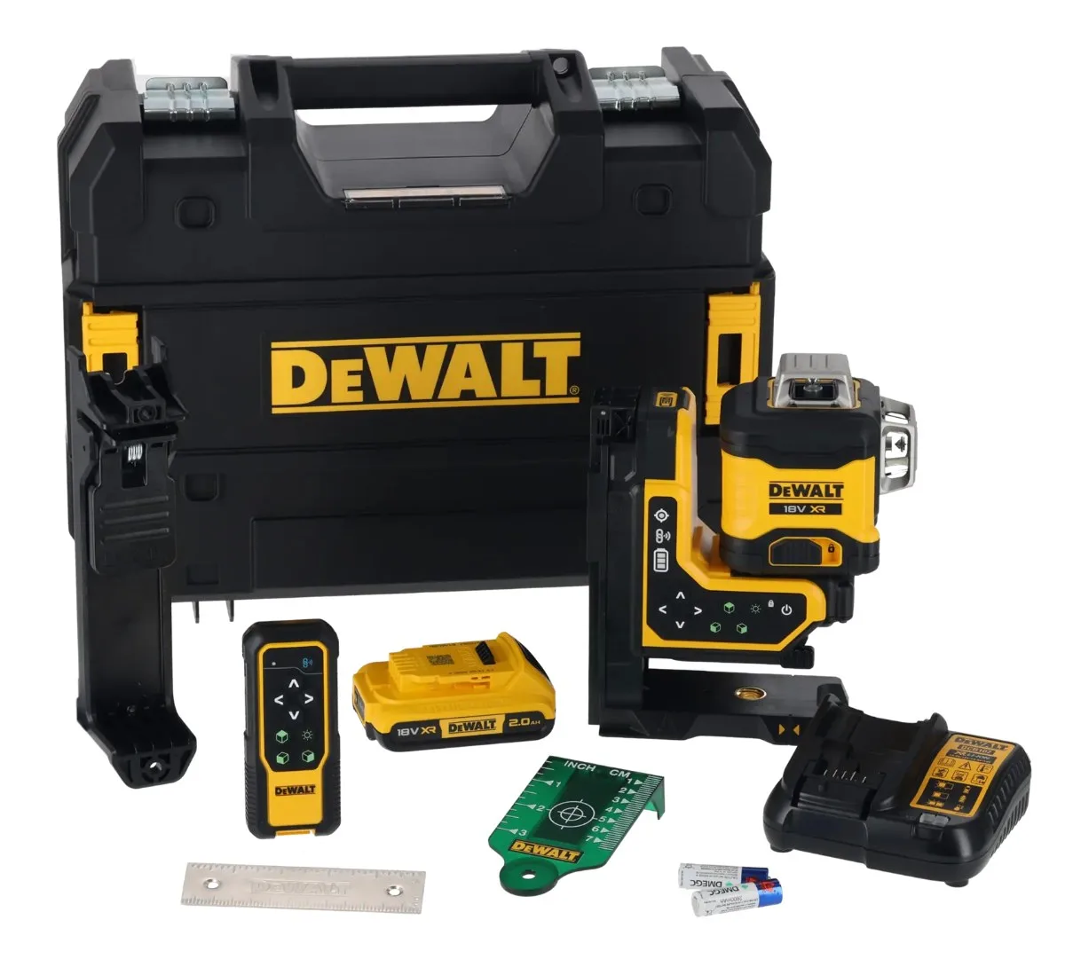 DeWalt aku višelinijski laser DCLE34035D1 18 V — 3 × 360°, daljinski upravljač, 1 × 2,0 Ah