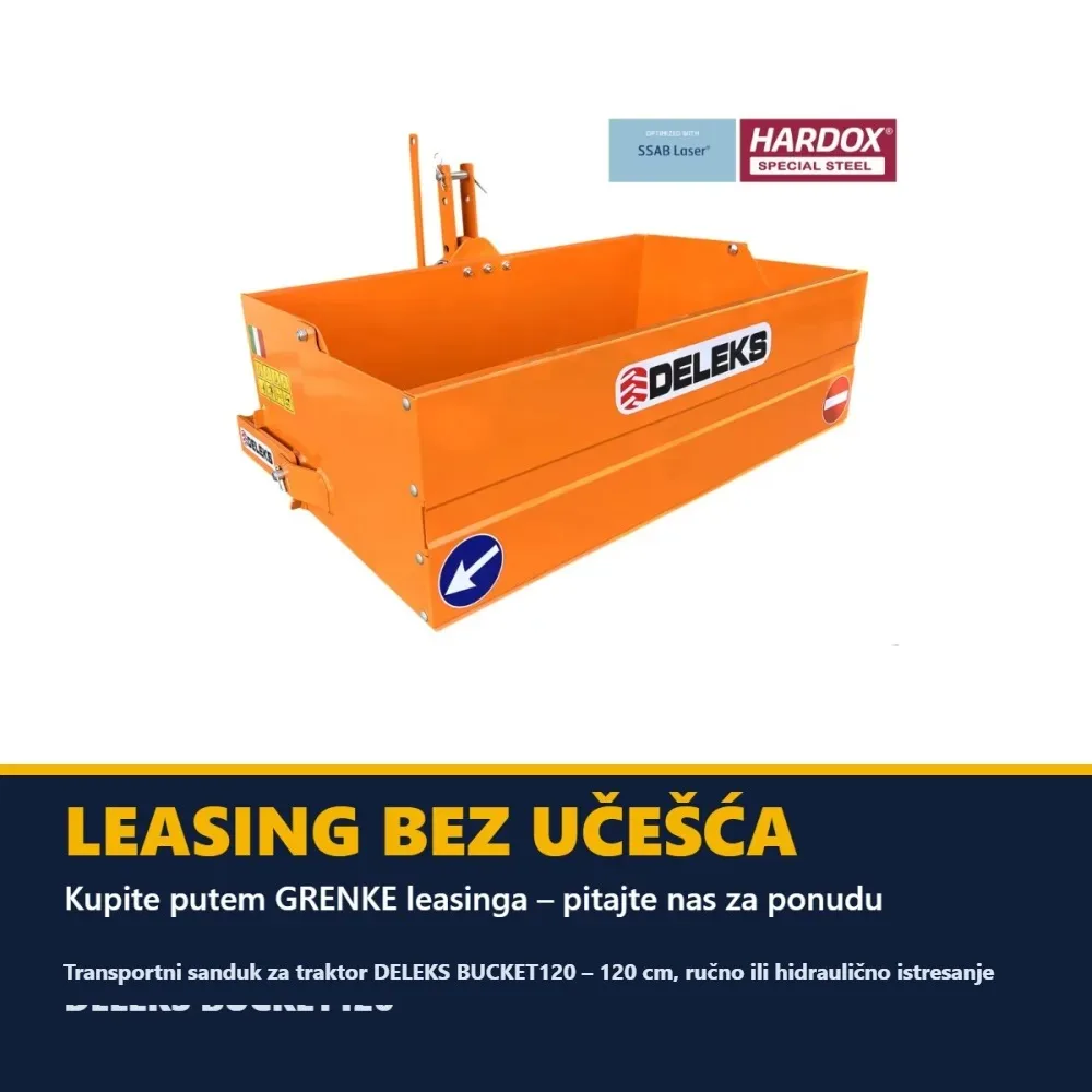 Transportni sanduk za traktor DELEKS BUCKET120 – 120 cm, ručno ili hidraulično istresanje — slika 7 od 15