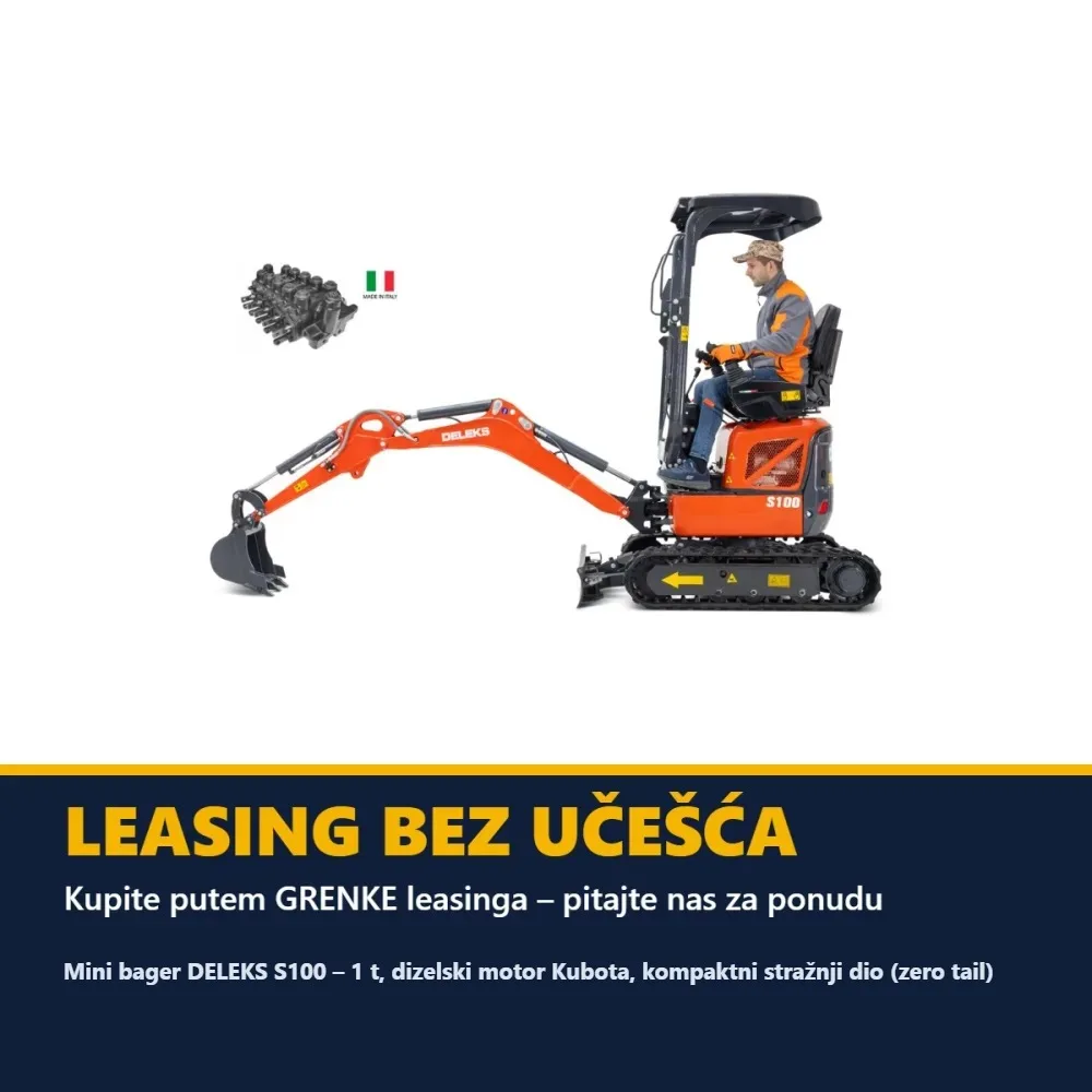 Mini bager DELEKS S100 – 1 t, dizelski motor Kubota, kompaktni stražnji dio (zero tail) — slika 5 od 15