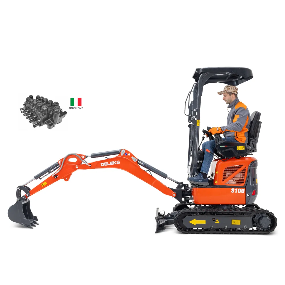 Mini bager DELEKS S100 – 1 t, dizelski motor Kubota, kompaktni stražnji dio (zero tail)