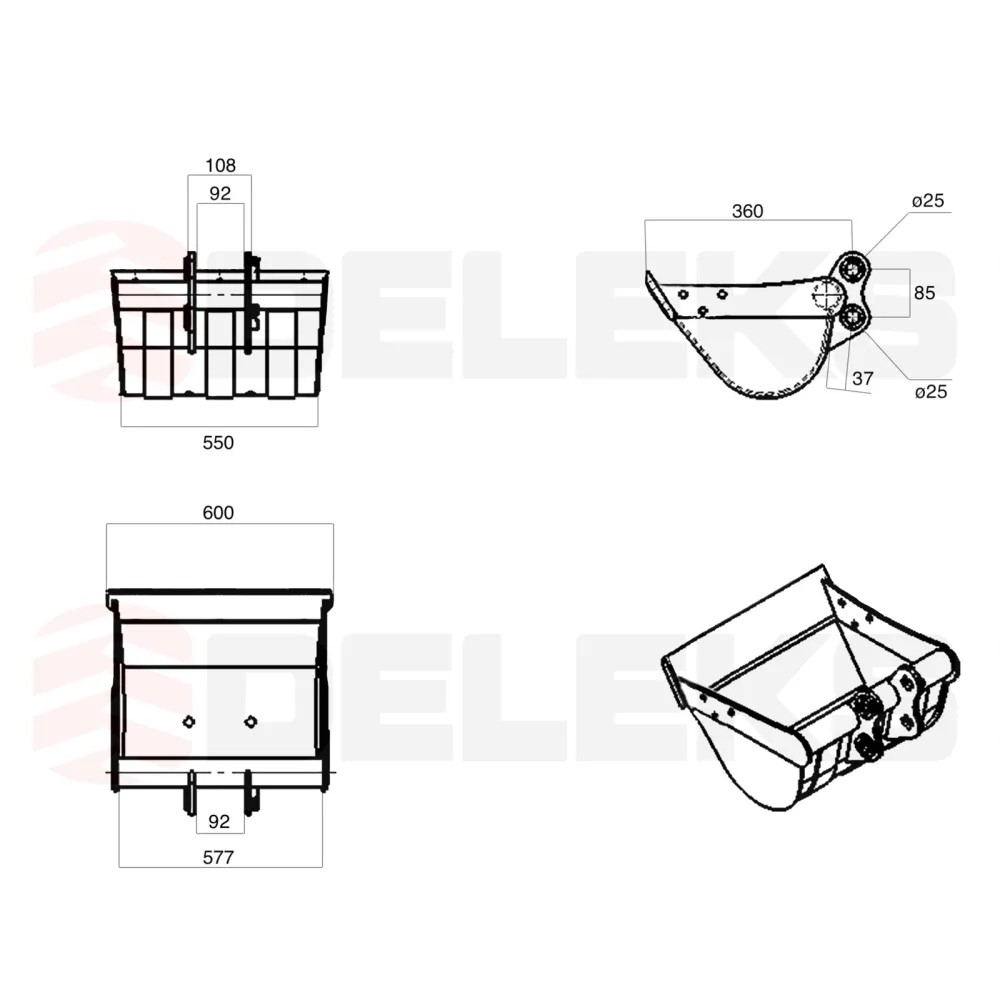 Žlica za mini bager DELEKS M100B600 – 60 cm (za M80/M90/M100/M120) — slika 2 od 2