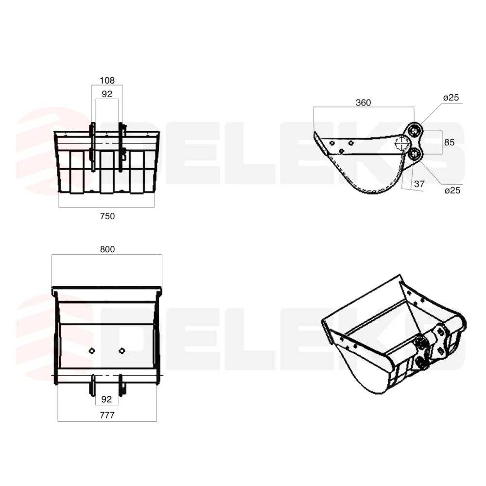 Žlica za mini bager DELEKS M100B800 – 80 cm (za M80/M90/M100/M120) — slika 3 od 4