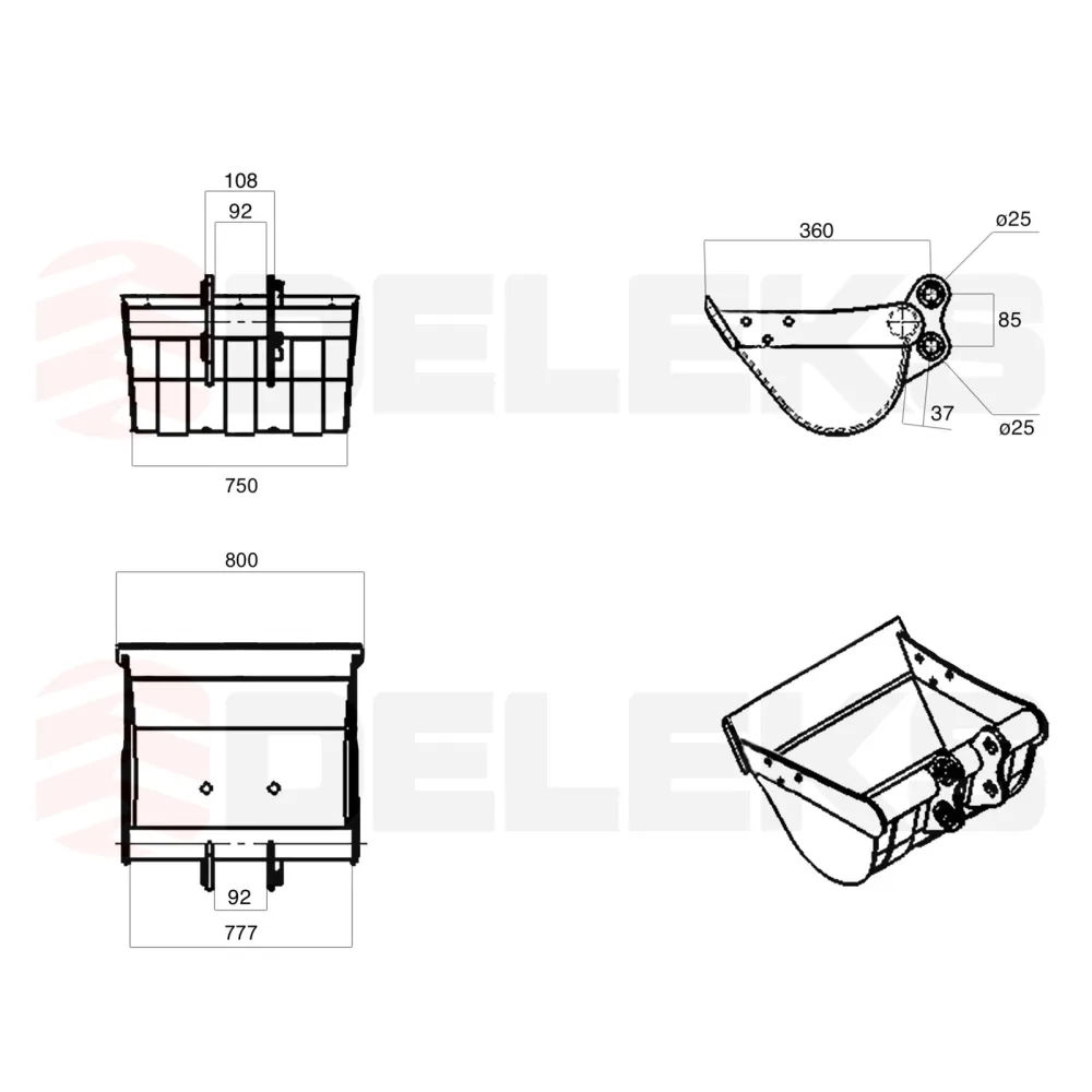 Žlica za mini bager DELEKS M100B800 – 80 cm (za M80/M90/M100/M120) — slika 4 od 4