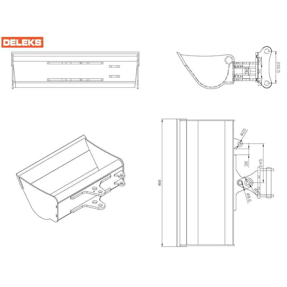 Nagibna planirna žlica za mini bager DELEKS S100B800TILT – 80 cm — slika 4 od 12
