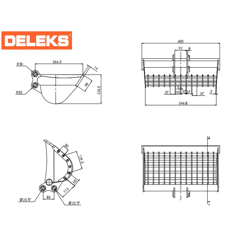 Grabljasta žlica za kamen za mini bager DELEKS M100B600ST – 60 cm (za M80/M90/M100) — slika 2 od 8