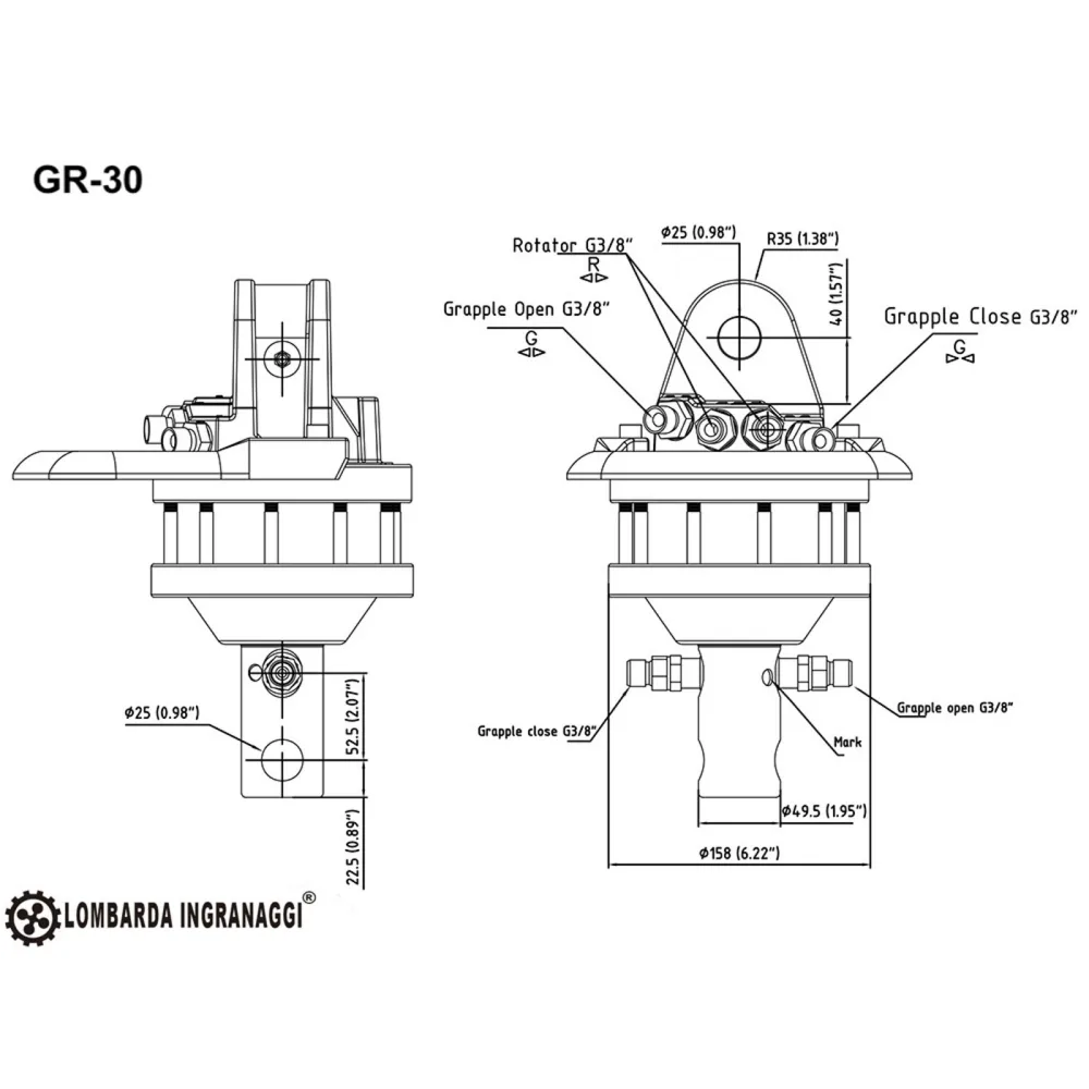 Hidraulični rotator Lombarda Ingranaggi DELEKS GR30, GR30F i GR30FF — slika 12 od 15