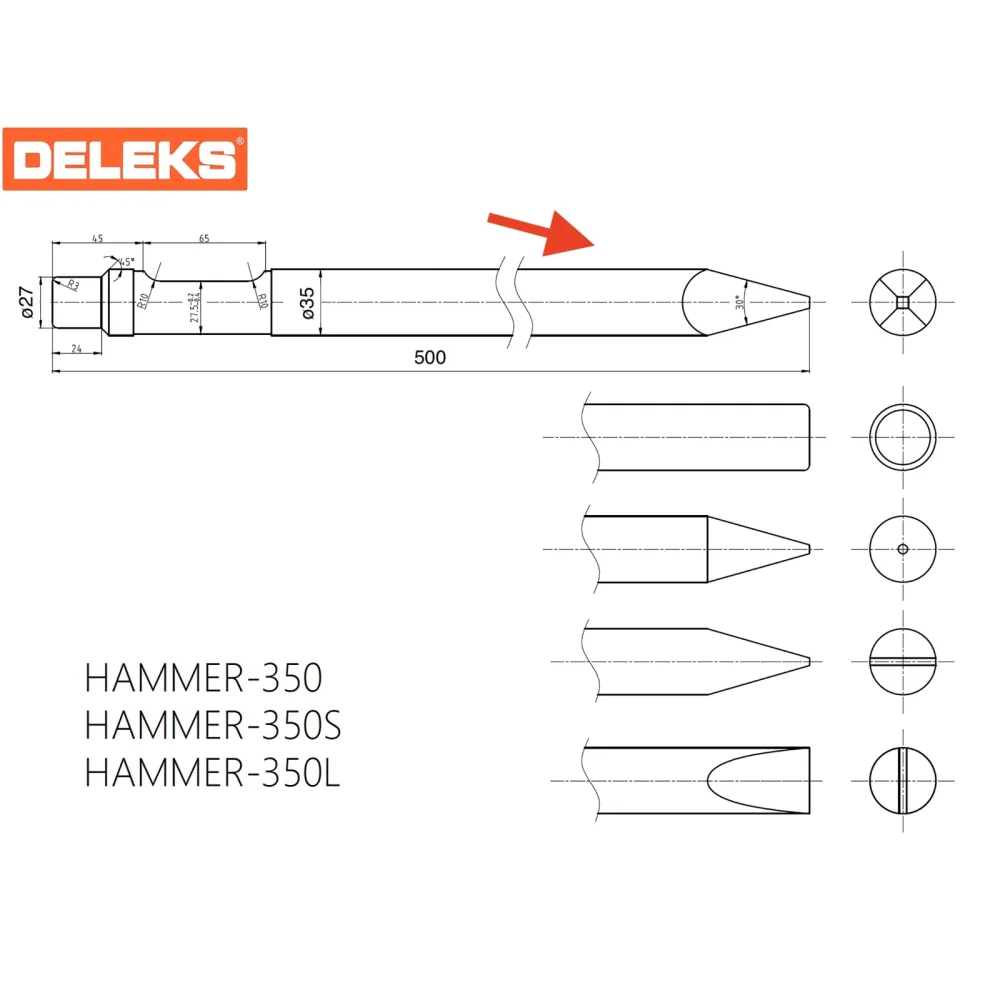 Šiljasto dlijeto za hidraulični čekić DELEKS HAMMER350CHISEL2 — slika 2 od 2