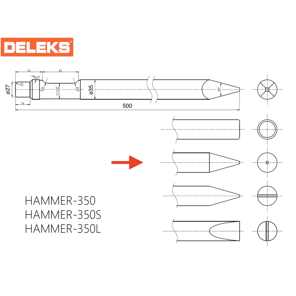 Konusno dlijeto za hidraulični čekić DELEKS HAMMER350CHISEL3 — slika 2 od 2