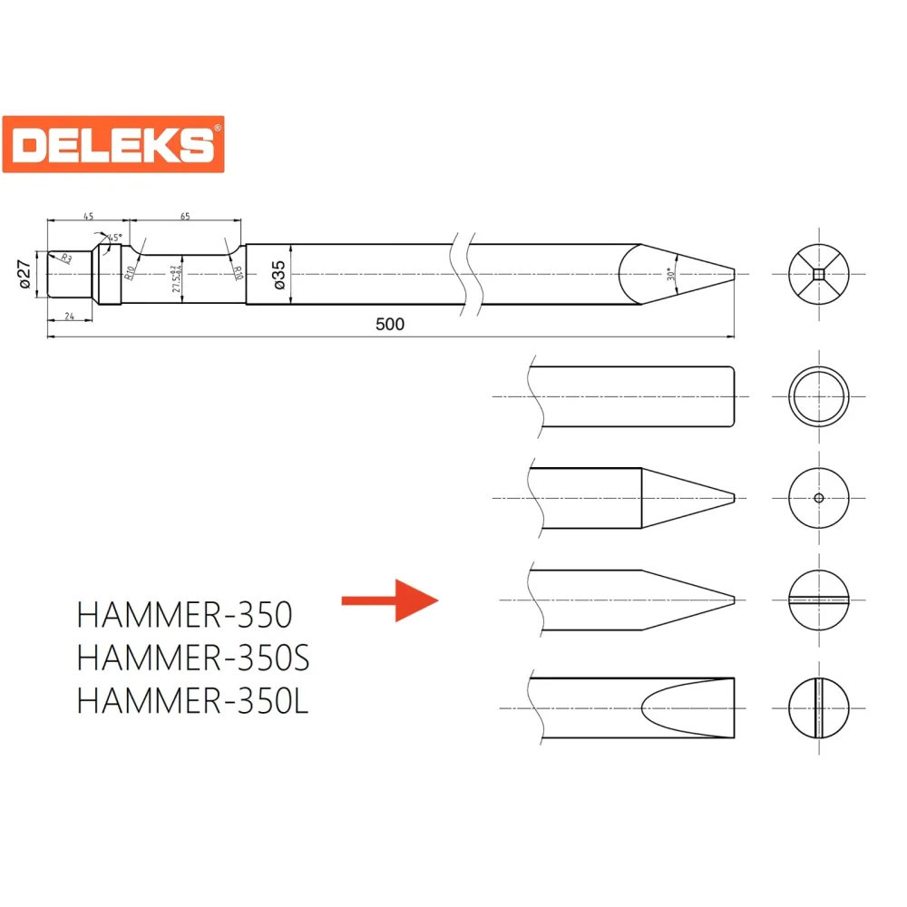 Plosnato dlijeto (uzdužno) za hidraulični čekić DELEKS HAMMER350CHISEL4 — slika 2 od 2