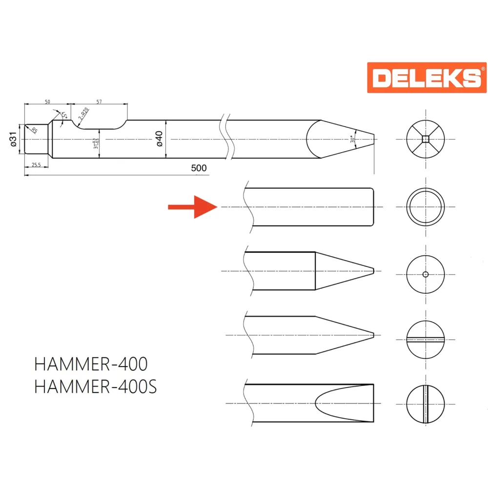 Tupo dlijeto za hidraulični čekić DELEKS HAMMER400CHISEL1 — slika 2 od 2