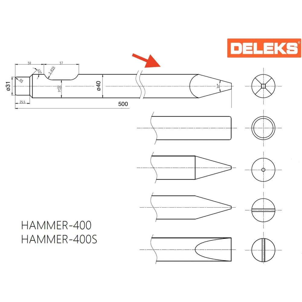 Šiljasto dlijeto za hidraulični čekić DELEKS HAMMER400CHISEL2 — slika 2 od 2
