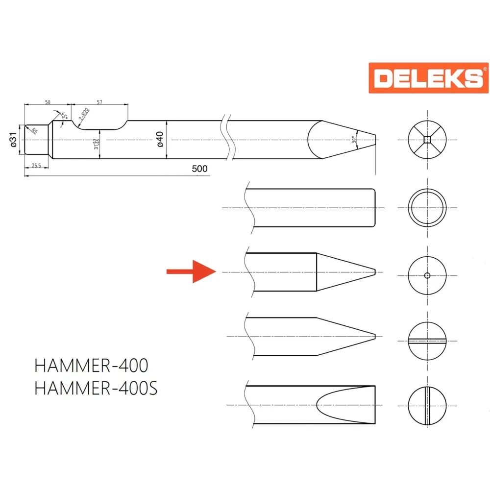 Konusno dlijeto za hidraulični čekić DELEKS HAMMER400CHISEL3 — slika 2 od 2