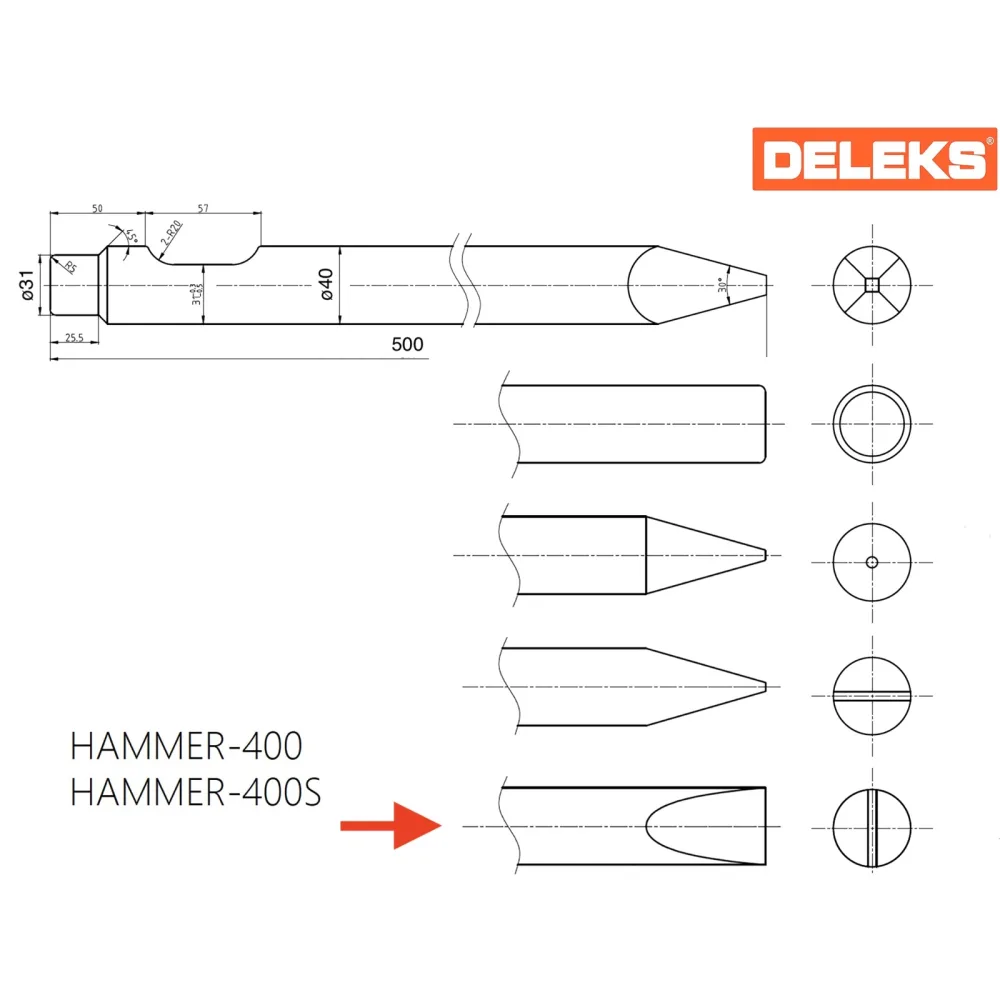 Plosnato dlijeto (poprečno) za hidraulični čekić DELEKS HAMMER400CHISEL5 — slika 2 od 2