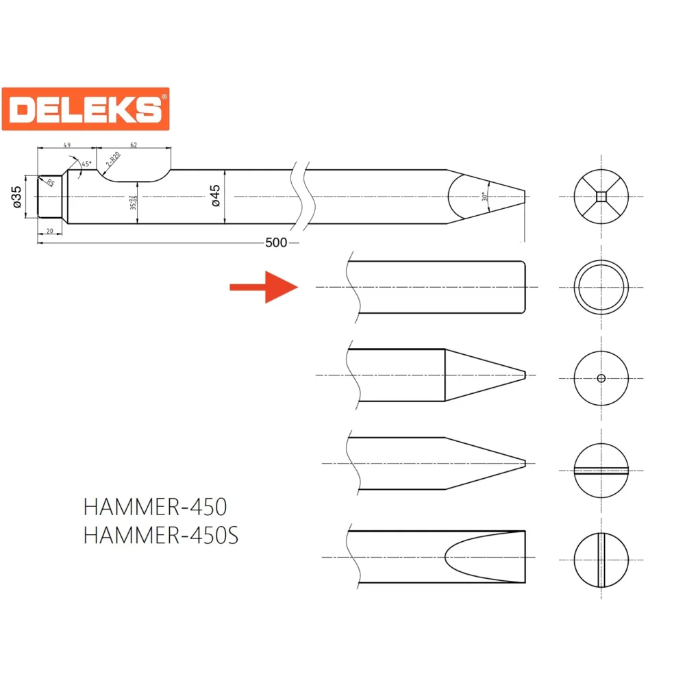 Tupo dlijeto za hidraulični čekić DELEKS HAMMER450CHISEL1 — slika 2 od 2