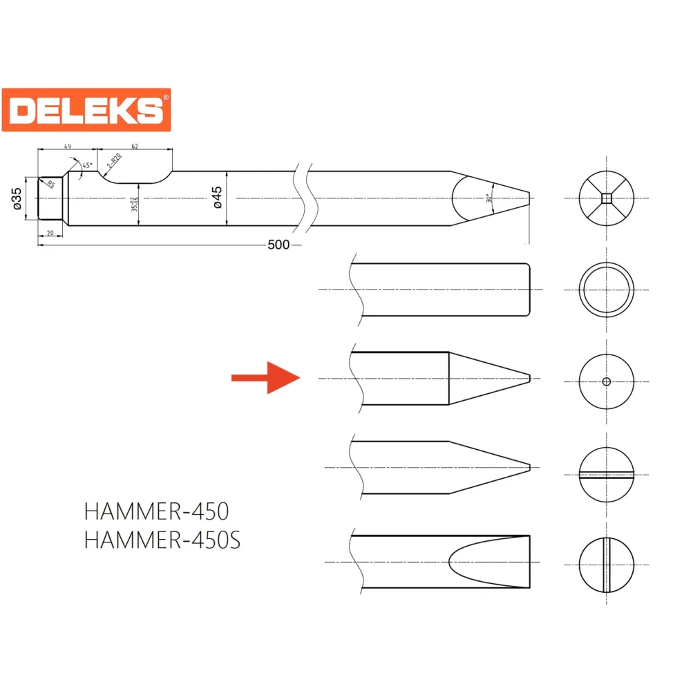 Konusno dlijeto za hidraulični čekić DELEKS HAMMER450CHISEL3 — slika 2 od 2