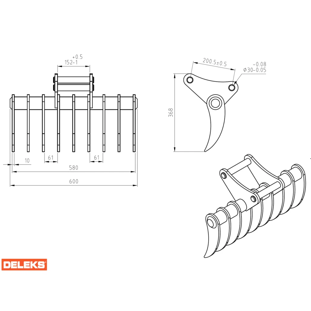 Grablje za mini bager DELEKS S100RAKES30 — slika 2 od 10