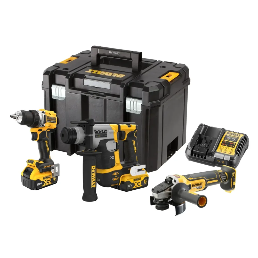 DeWalt komplet aku alata DCK355P2T 18 V XR — DCD800 + DCH172 + DCG405, 2 × 5,0 Ah, TSTAK