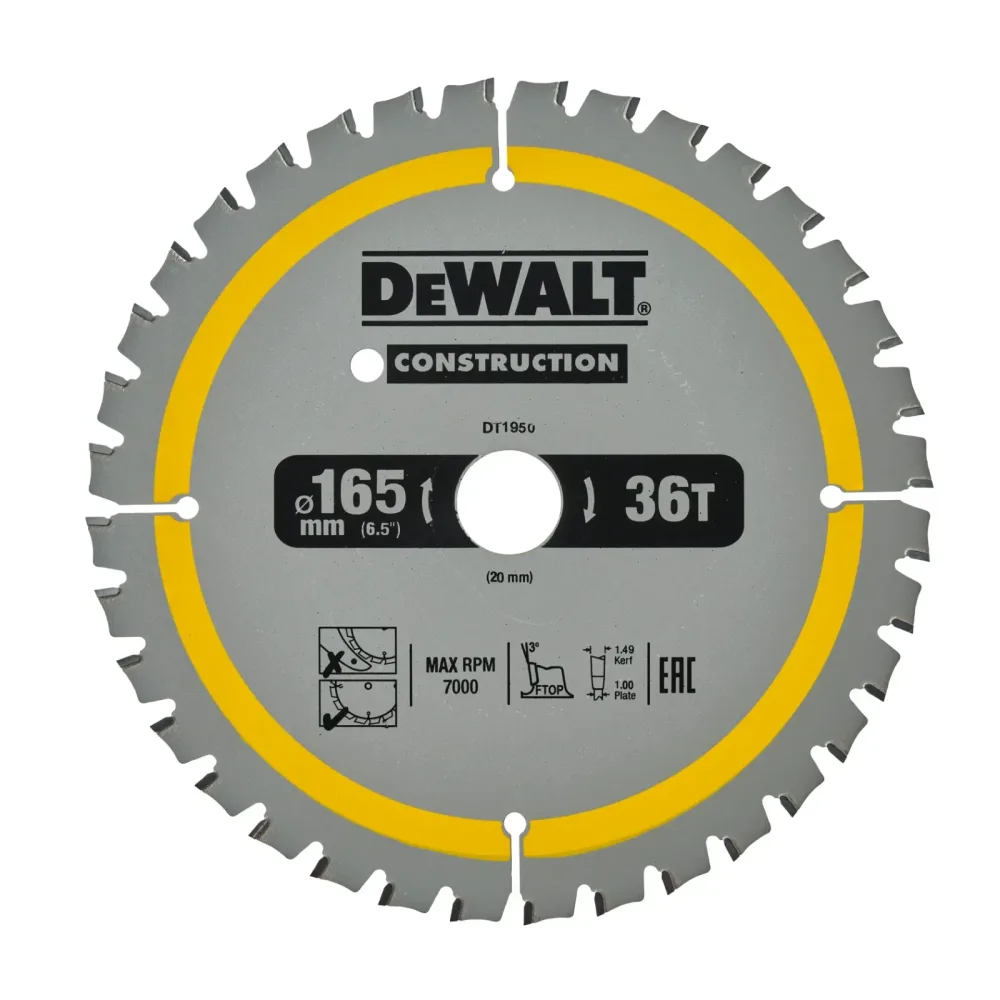 DeWalt list kružne pile DT1950 Construction — 165 × 20 mm, 36 zuba
