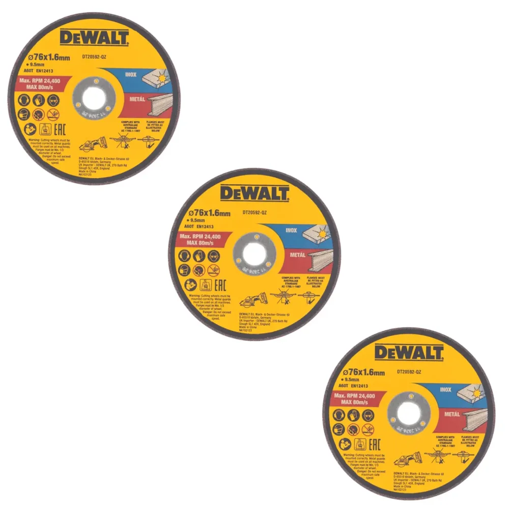 DeWalt rezne ploče DT20592 za metal i inox — 76 × 1 × 10 mm, 3 kom