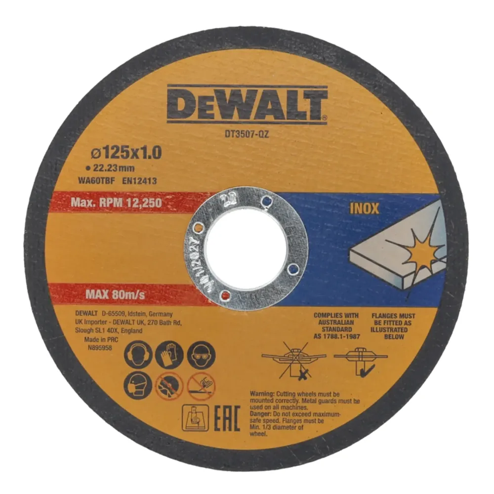 DeWalt rezne ploče DT3507 za inox u limenci — 125 × 1 × 22,23 mm, 10 kom — slika 2 od 3