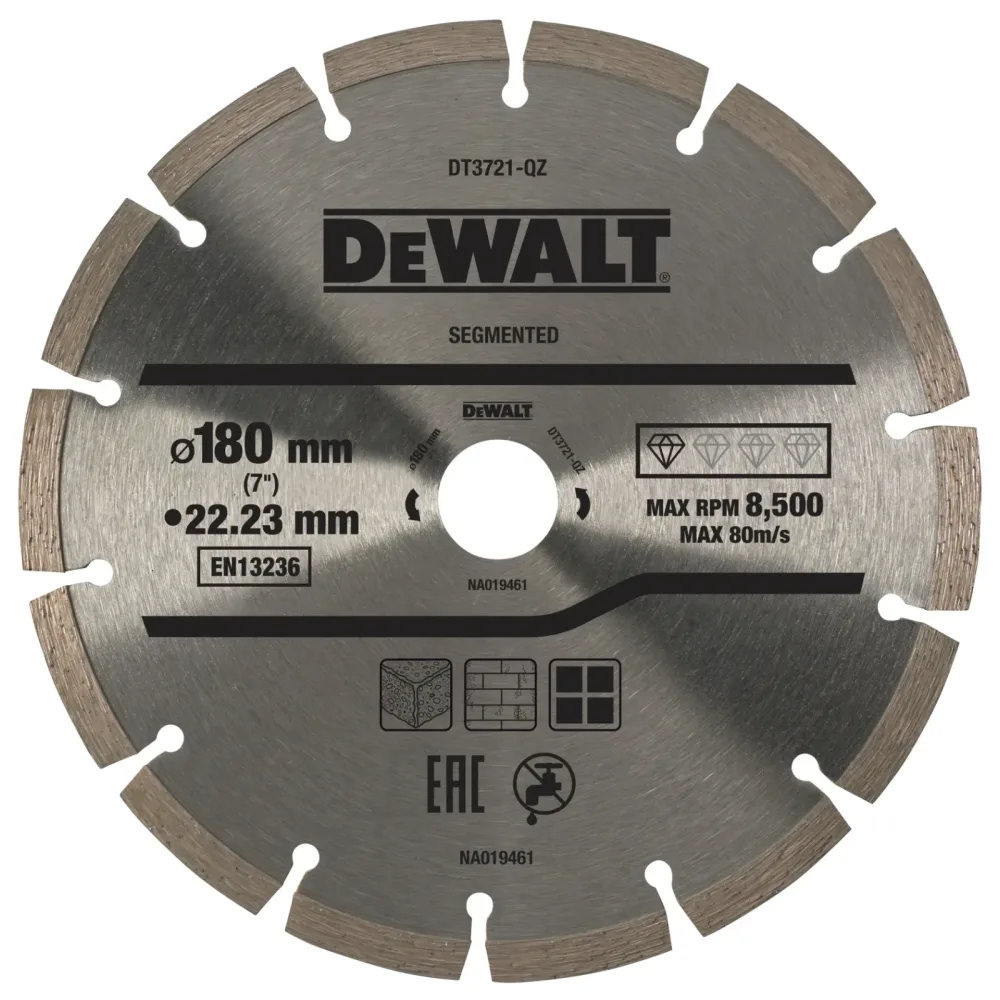 DeWalt dijamantna rezna ploča DT3721 segmentirana — 180 × 22,23 mm