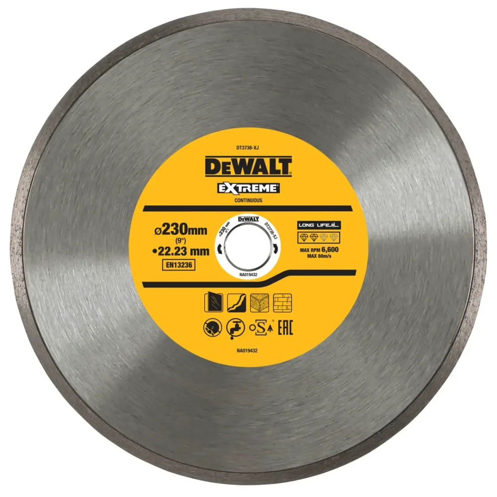 DeWalt dijamantna rezna ploča DT3738 sinterirana za pločice — 230 × 22,23 mm