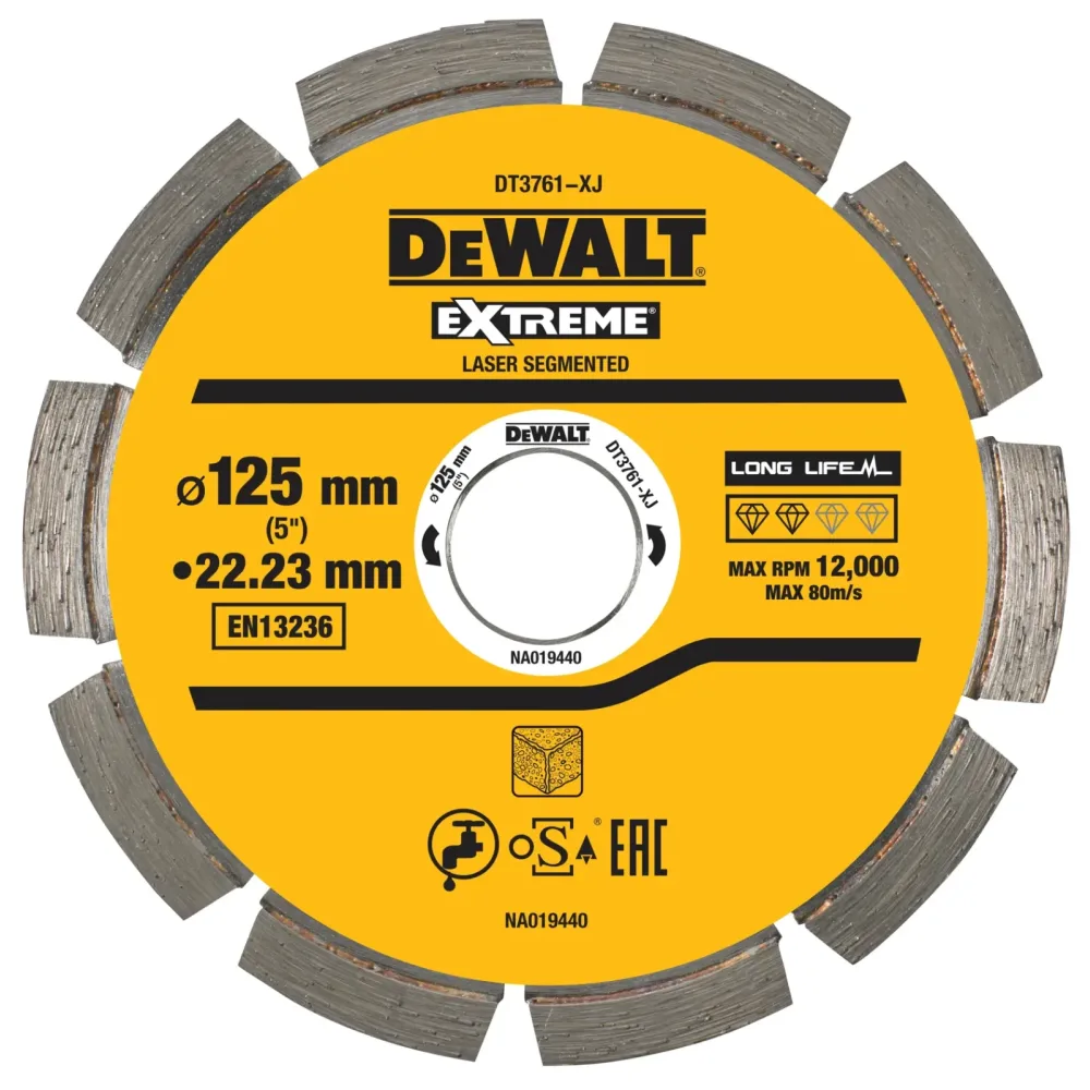 DeWalt dijamantna rezna ploča DT3761 laserski zavarena — 125 × 22,23 mm