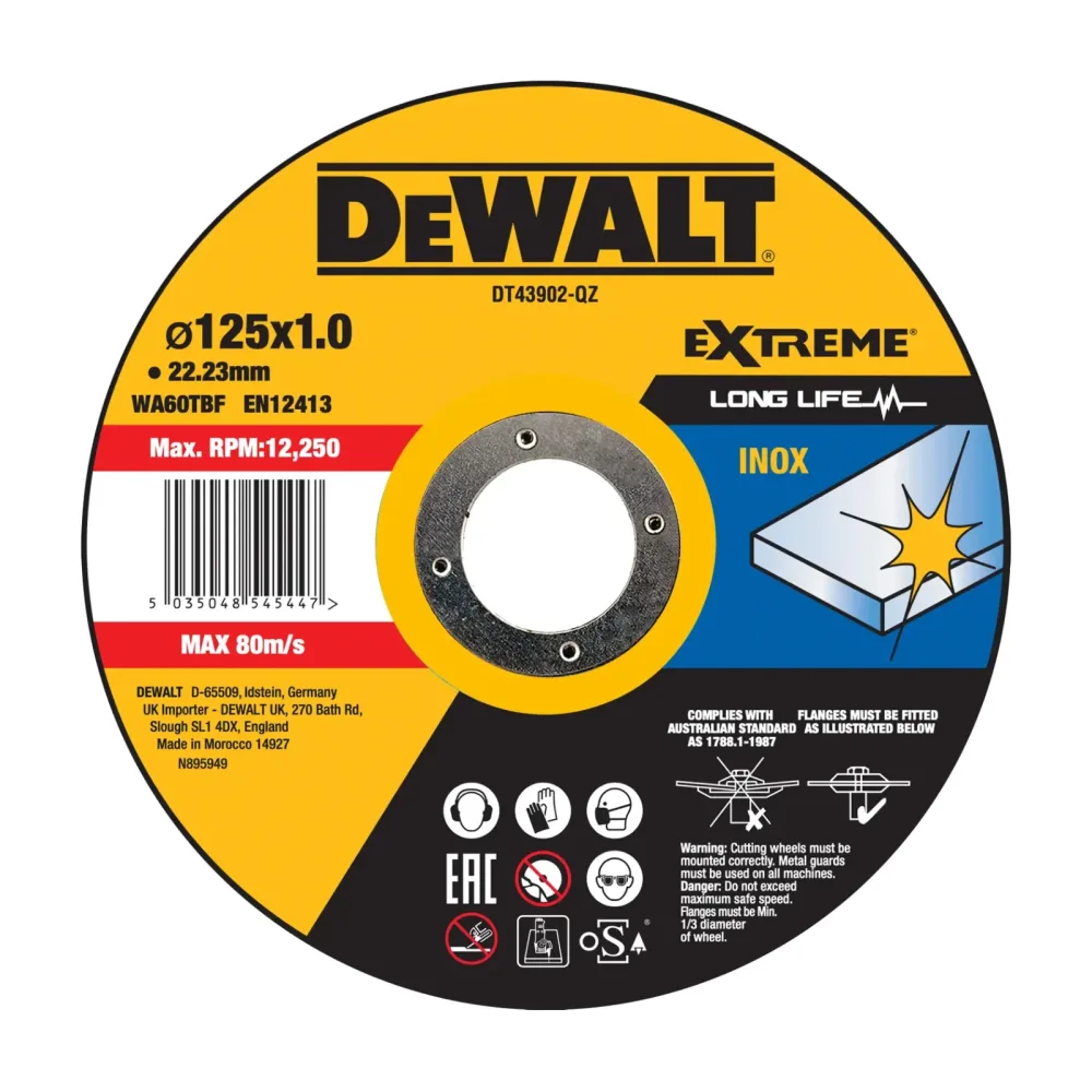 DeWalt rezna ploča DT43902 EXTREME za inox — 125 × 1 × 22,23 mm