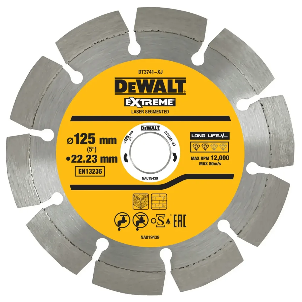 DeWalt dijamantna rezna ploča DT3741 laserski zavarena — 125 × 22,23 mm, beton i opeka