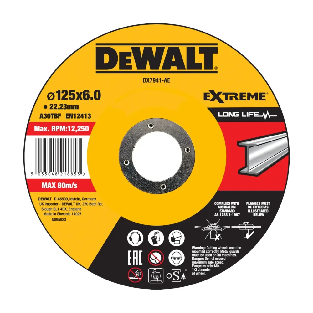 DeWalt brusna ploča DX7941 EXTREME za metal — 125 × 6 × 22,23 mm