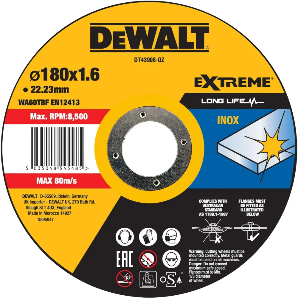 DeWalt rezna ploča DT43908 EXTREME za inox — 180 × 1,6 × 22,23 mm